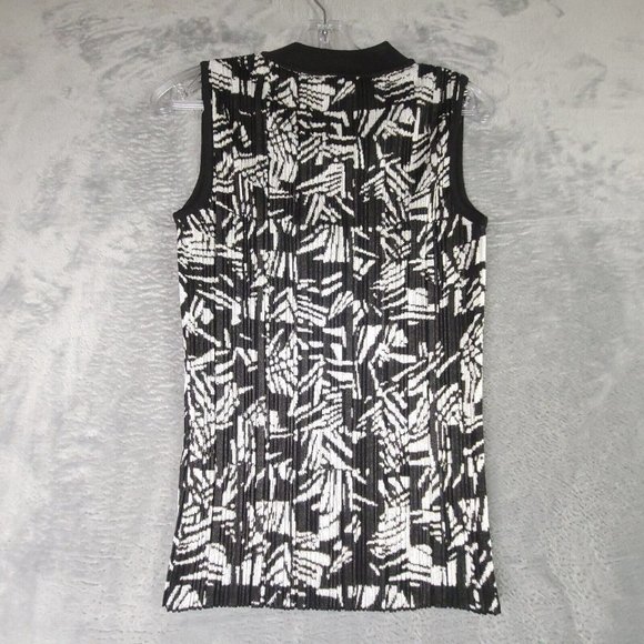 Hugo Boss Womens Blouse Black White Geometric‎ Sleeveless Mock Neck Italy S New - Picture 2 of 8